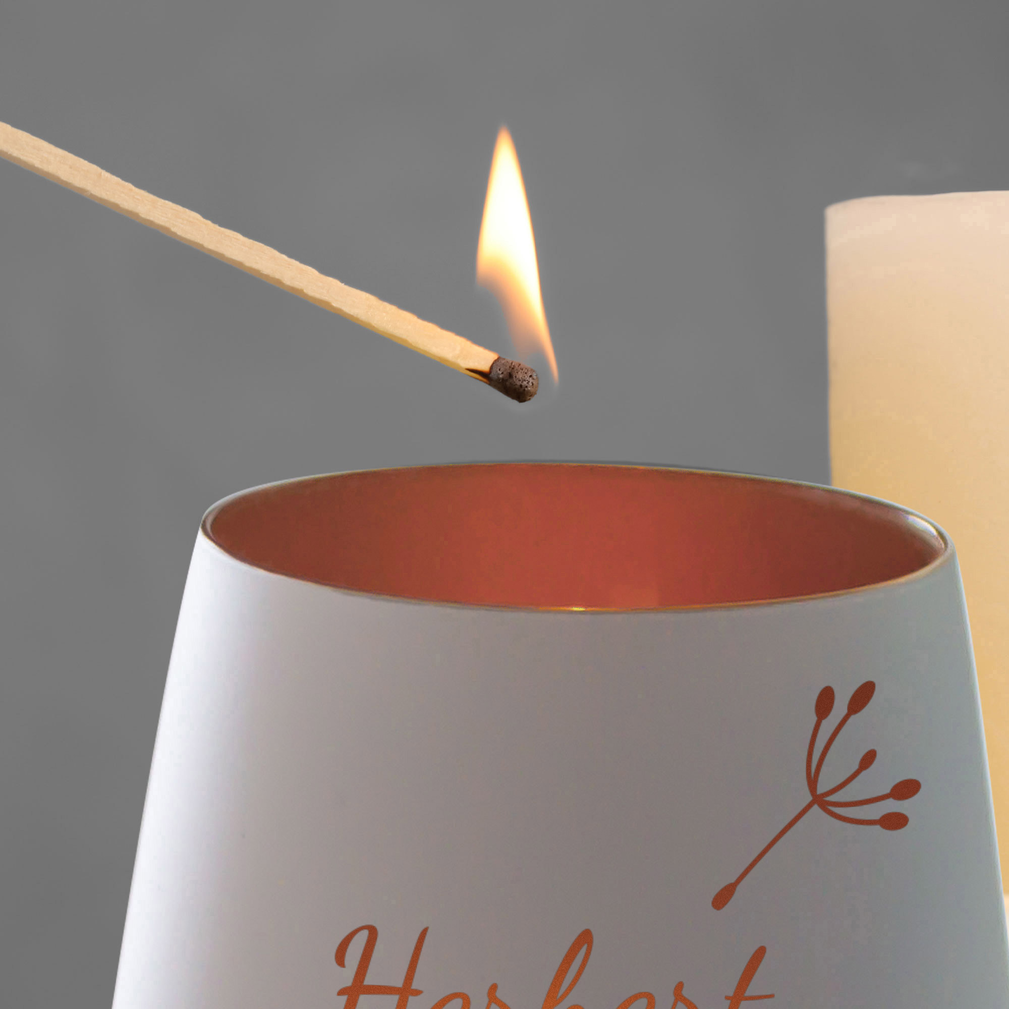 Personalisiertes Windlicht mit Trauerblume - Weiß Bronze
