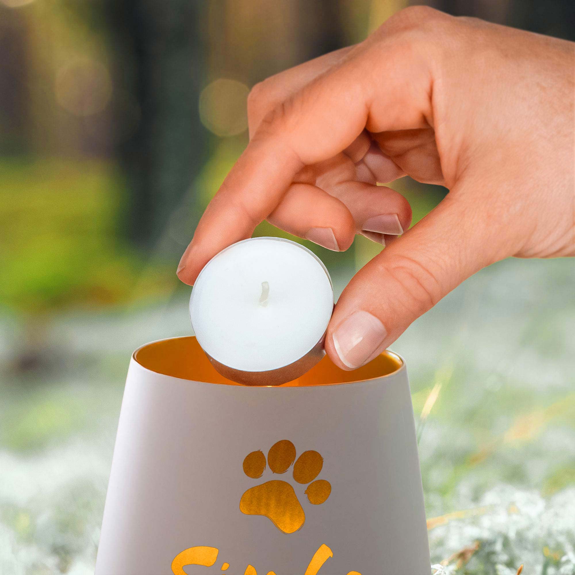 Personalisiertes Windlicht zur Trauer Katze - Weiß Gold Personalisiertes Windlicht zur Trauer Katze - Weiß Gold