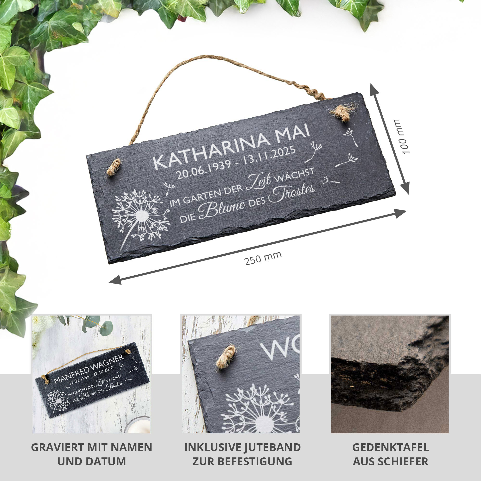 Personalisiertes Schiefertafel - Blume des Trostes Personalisiertes Schiefertafel - Blume des Trostes