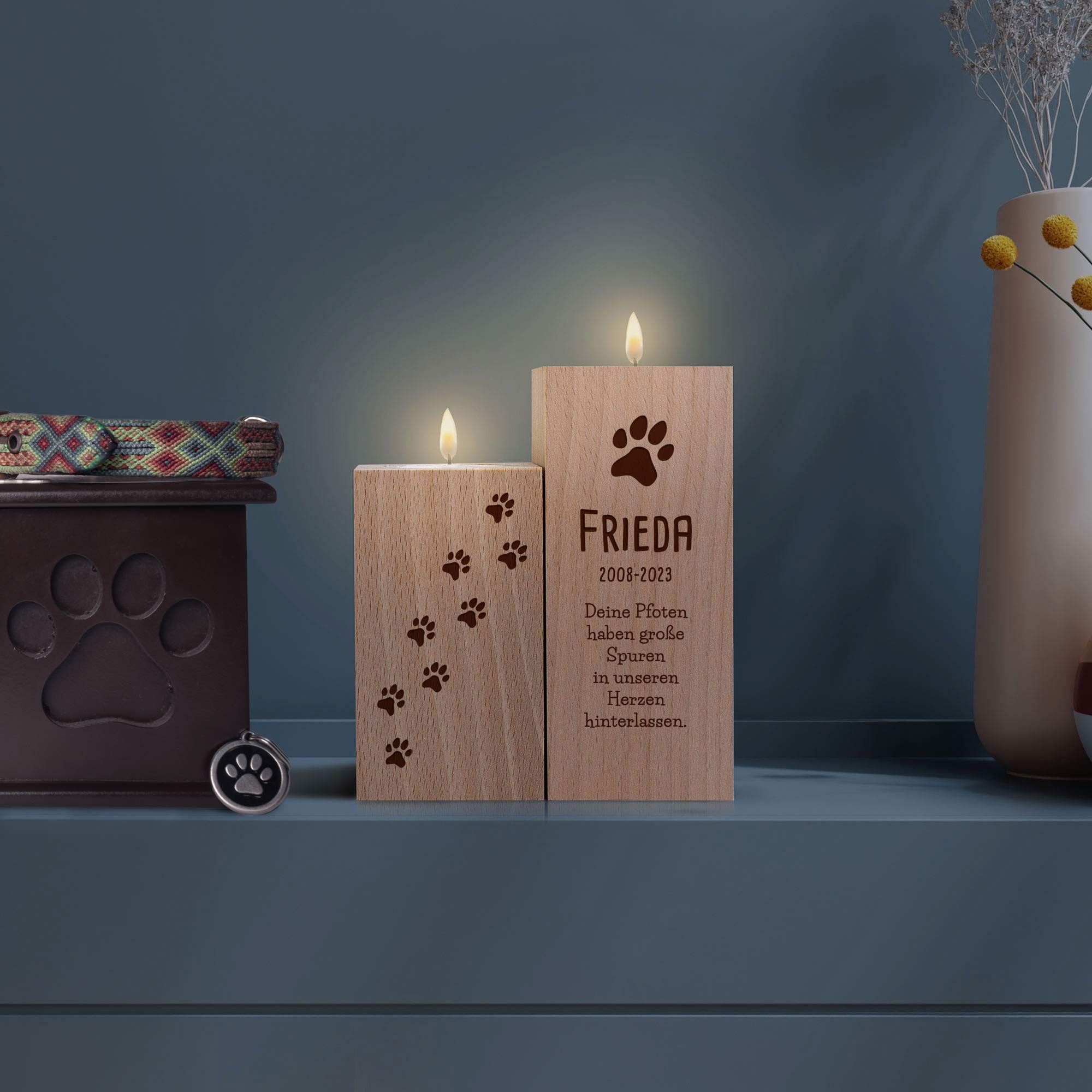 Teelichthalter Set mit Gravur zur Trauer - Hund Teelichthalter Set mit Gravur zur Trauer - Hund