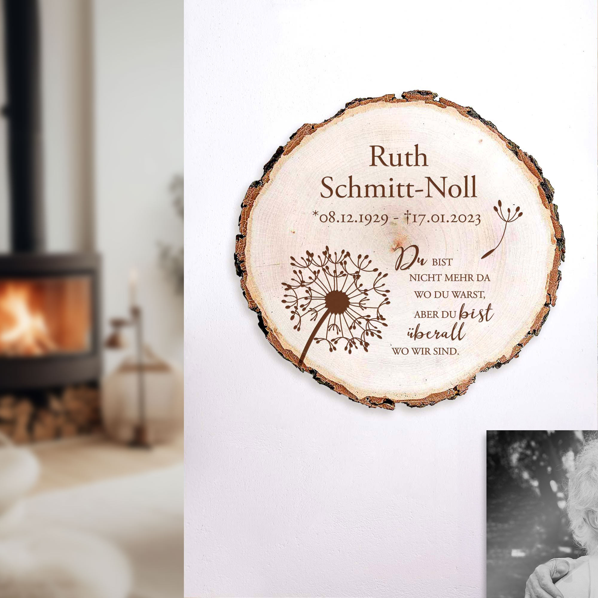 Personalisierte Baumscheibe zur Trauer - Trauerblume