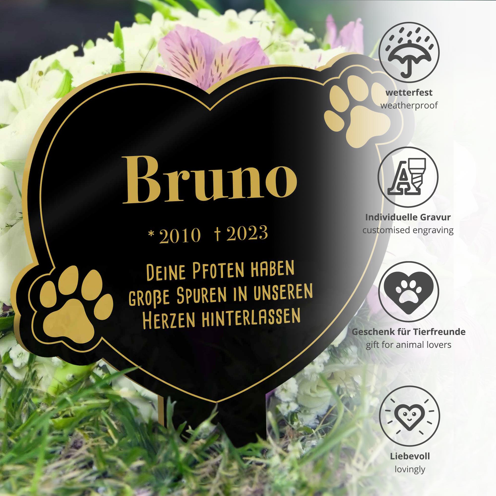 Personalisierte Gedenktafel für Hunde - Schwarz