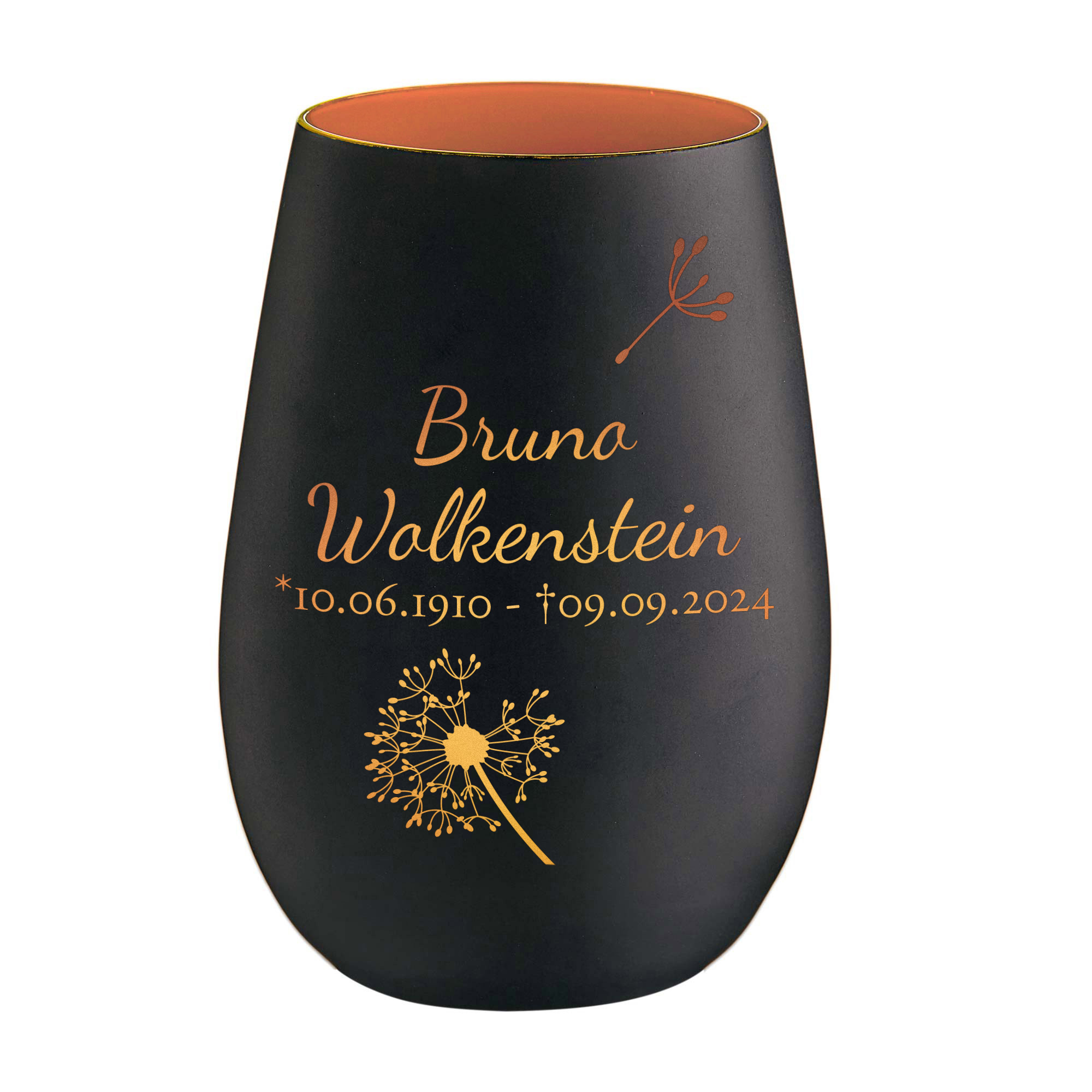 Personalisiertes Windlicht mit Trauerblume - Schwarz Bronze