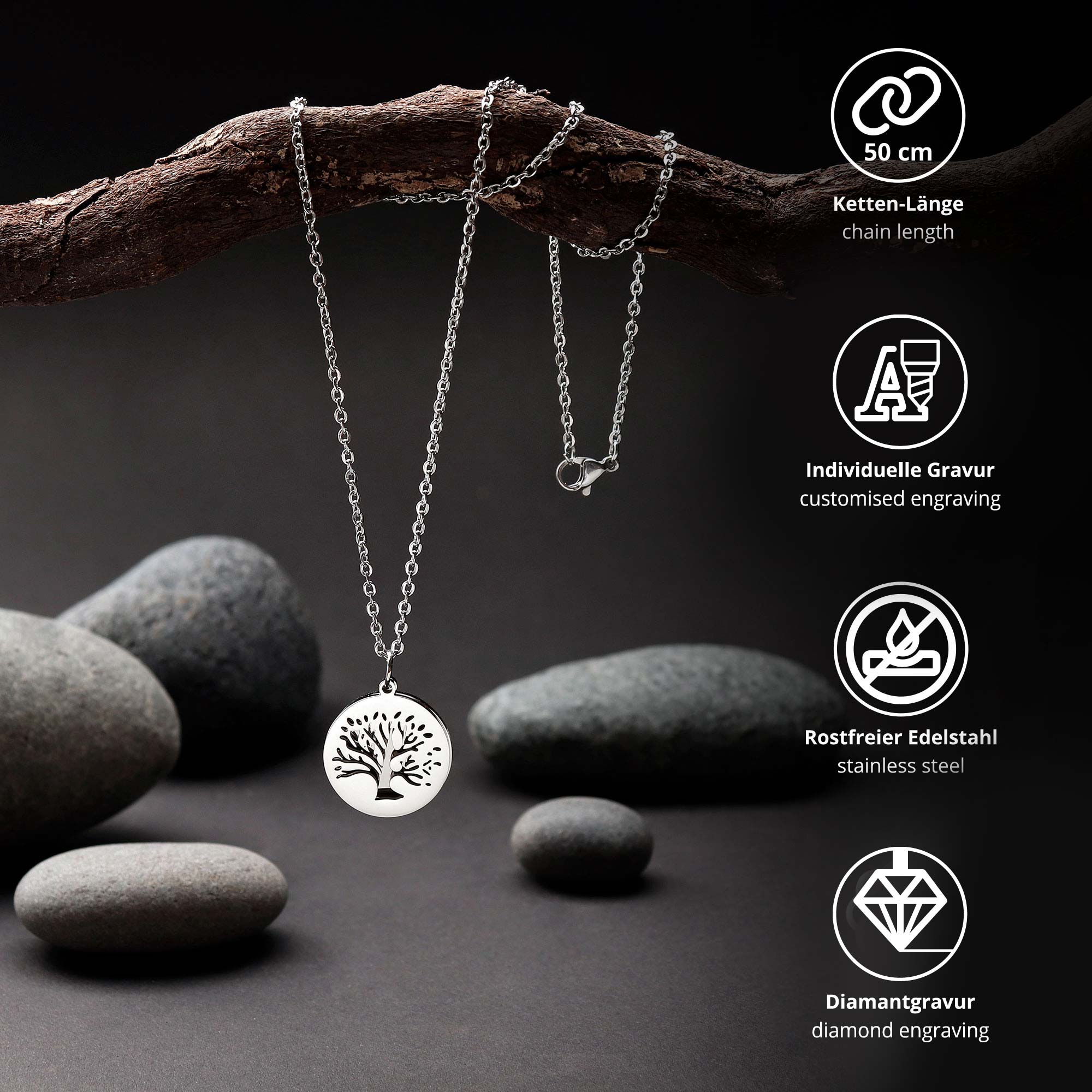 Personalisierte Halskette Silber mit 2 Anhängern - Lebensbaum Personalisierte Halskette Silber mit 2 Anhängern - Lebensbaum