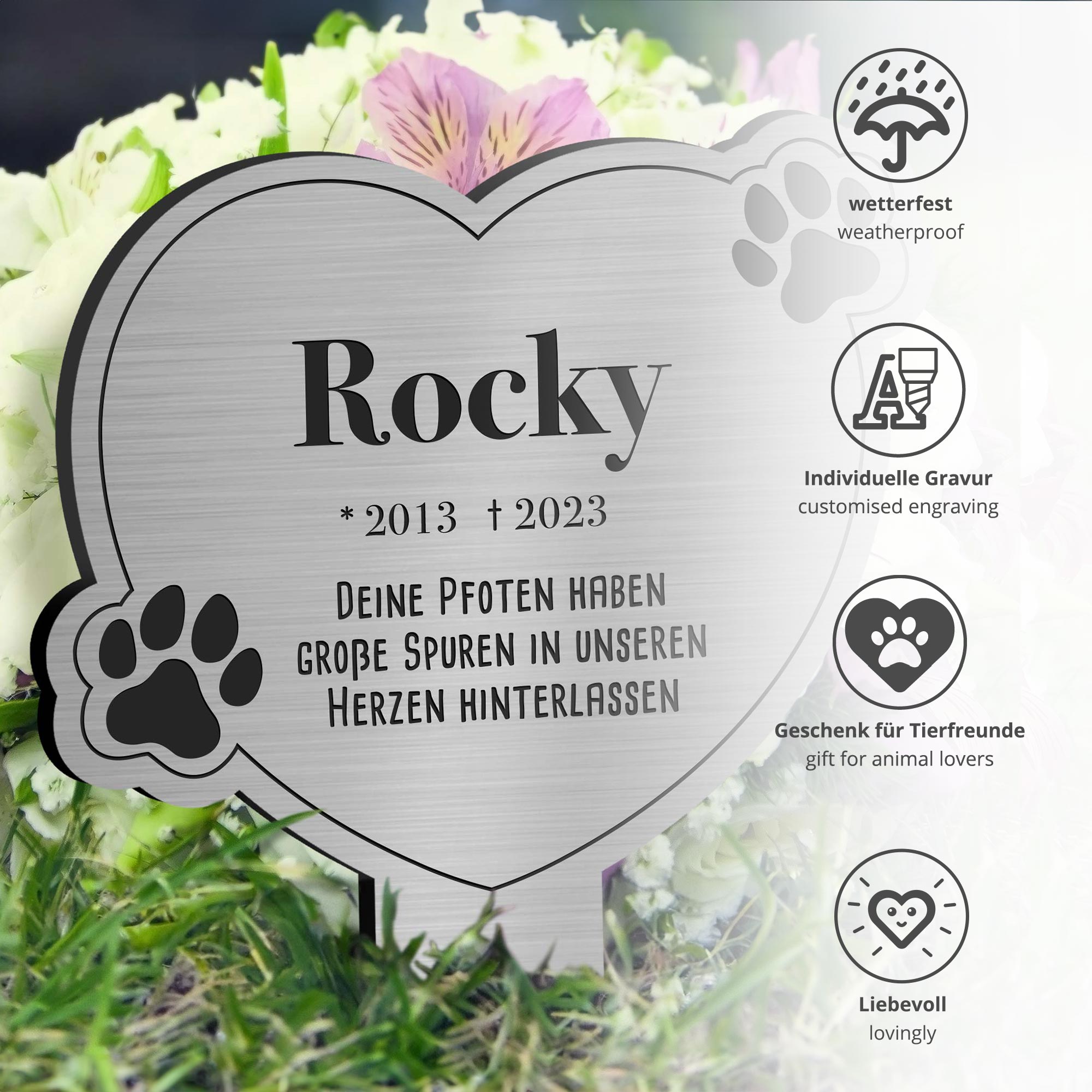 Personalisierte Gedenktafel für Hunde - Silber