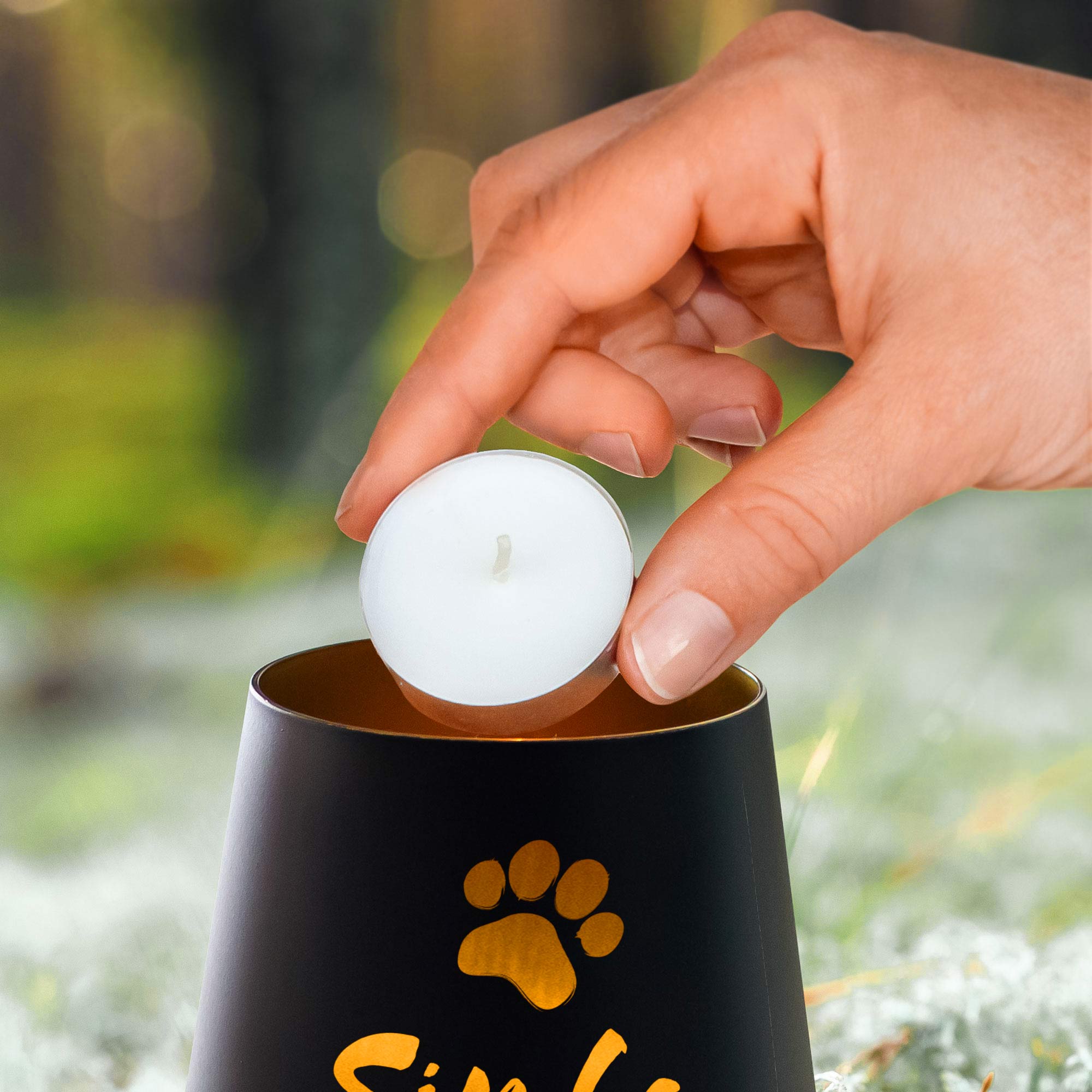 Personalisiertes Windlicht zur Trauer Katze - Schwarz Gold Personalisiertes Windlicht zur Trauer Katze - Schwarz Gold