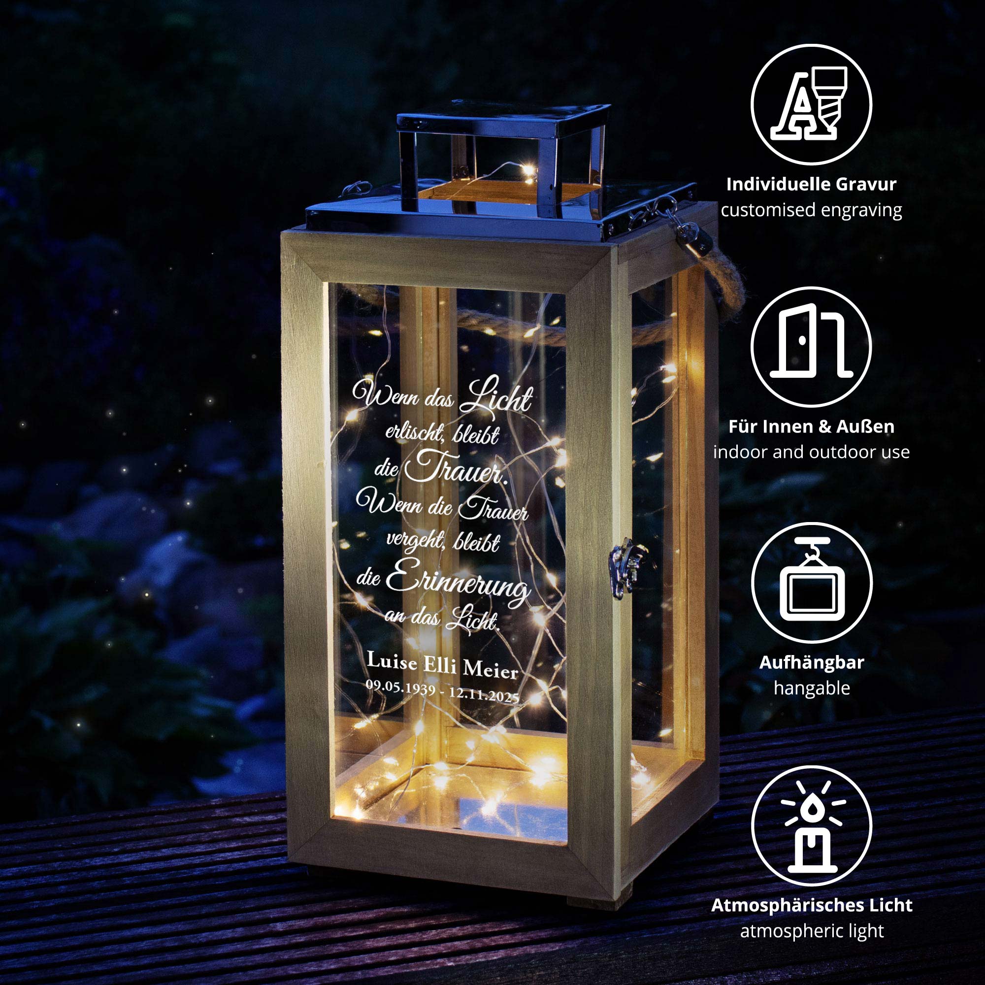 Personalisierte Holzlaterne - Wenn das Licht erlischt Personalisierte Holzlaterne - Wenn das Licht erlischt