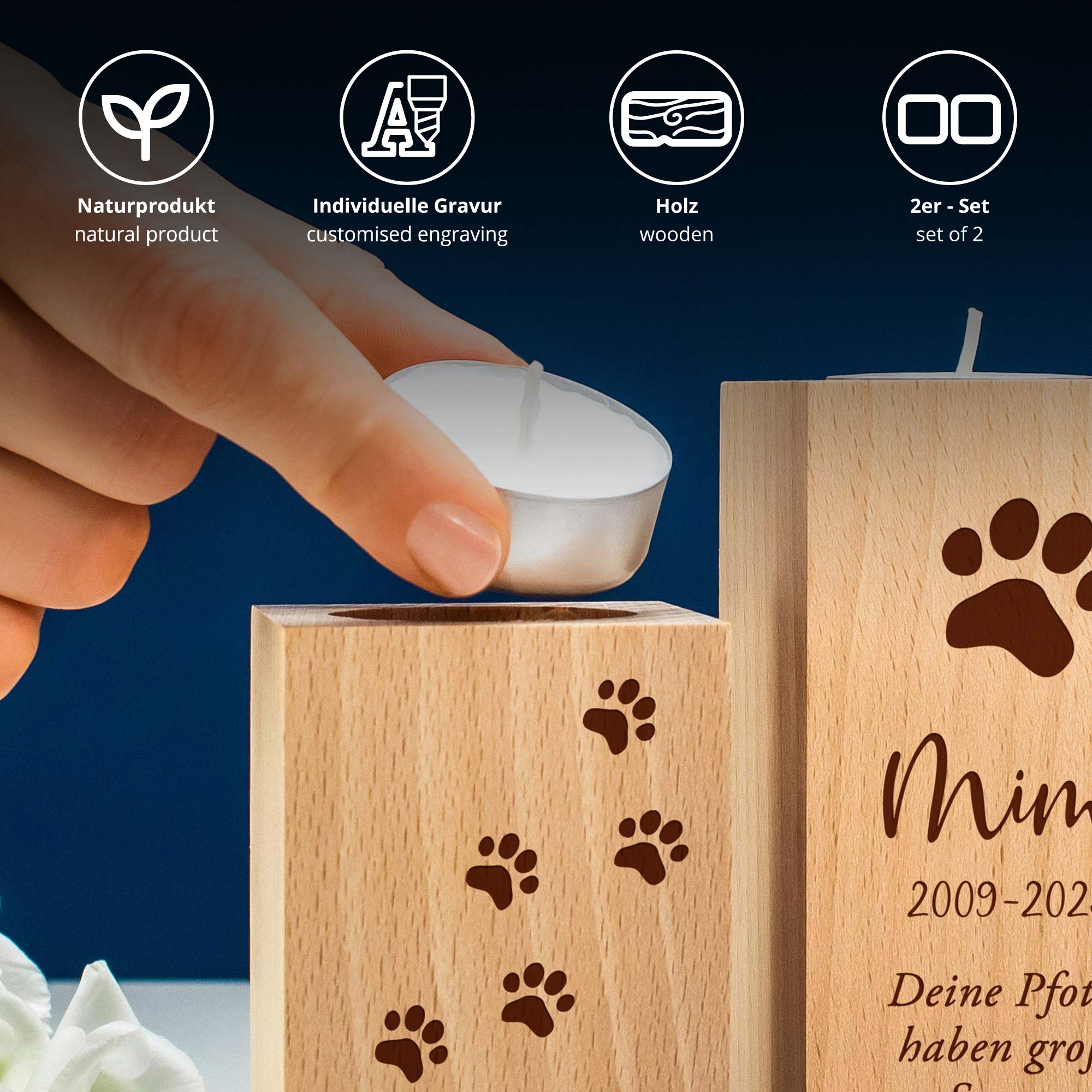 Teelichthalter Set mit Gravur zur Trauer - Katze Teelichthalter Set mit Gravur zur Trauer - Katze