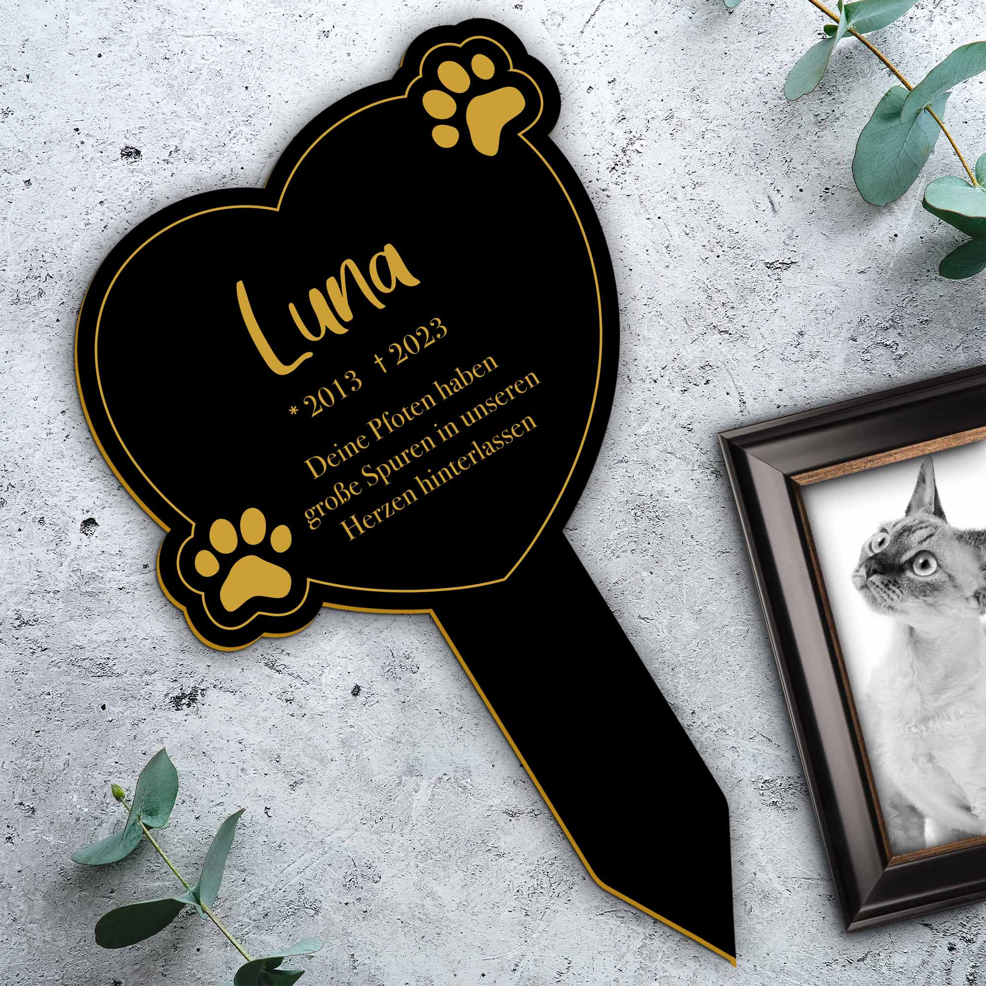 Personalisierte Gedenktafel für Katzen - Schwarz