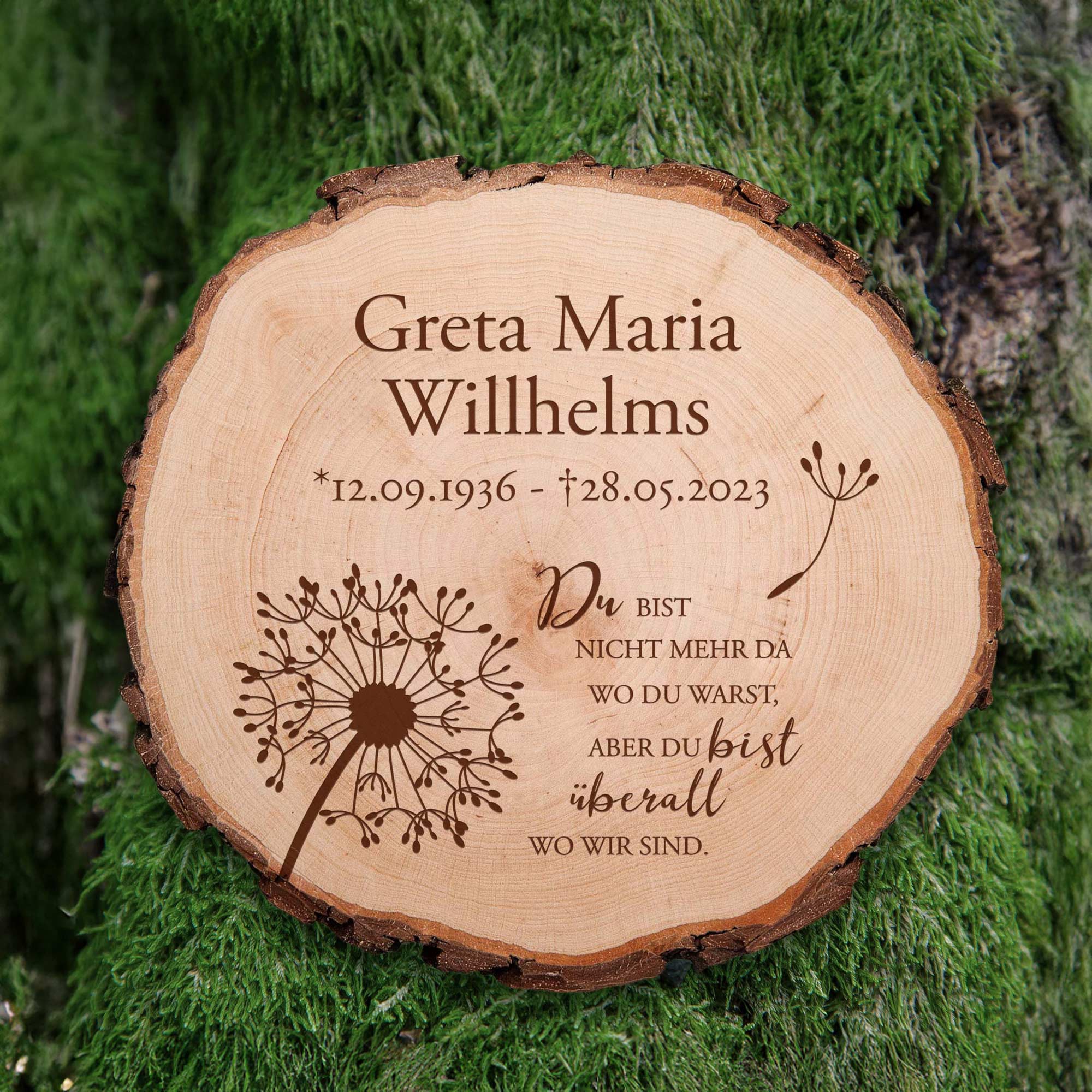 Personalisierte Baumscheibe zur Trauer - Trauerblume Personalisierte Baumscheibe zur Trauer - Trauerblume