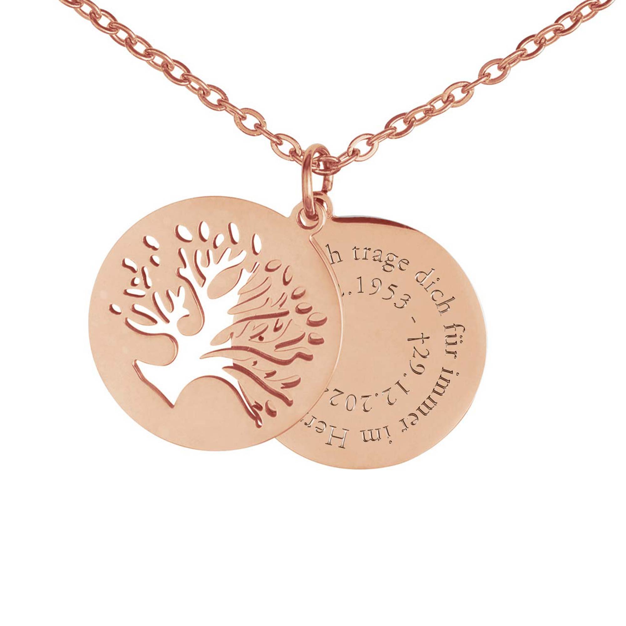 Personalisierte Halskette Roségold mit 2 Anhängern - Lebensbaum Personalisierte Halskette Roségold mit 2 Anhängern - Lebensbaum