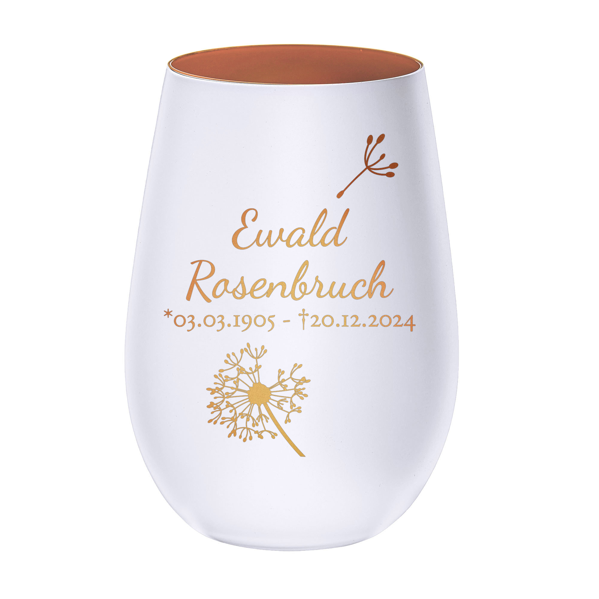 Personalisiertes Windlicht mit Trauerblume - Weiß Bronze Personalisiertes Windlicht mit Trauerblume - Weiß Bronze