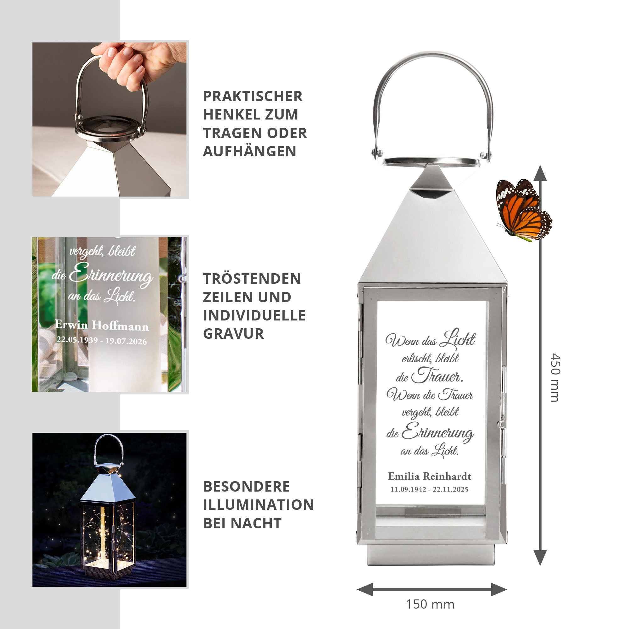 Personalisierte Silber Laterne - Wenn das Licht erlischt Personalisierte Silber Laterne - Wenn das Licht erlischt