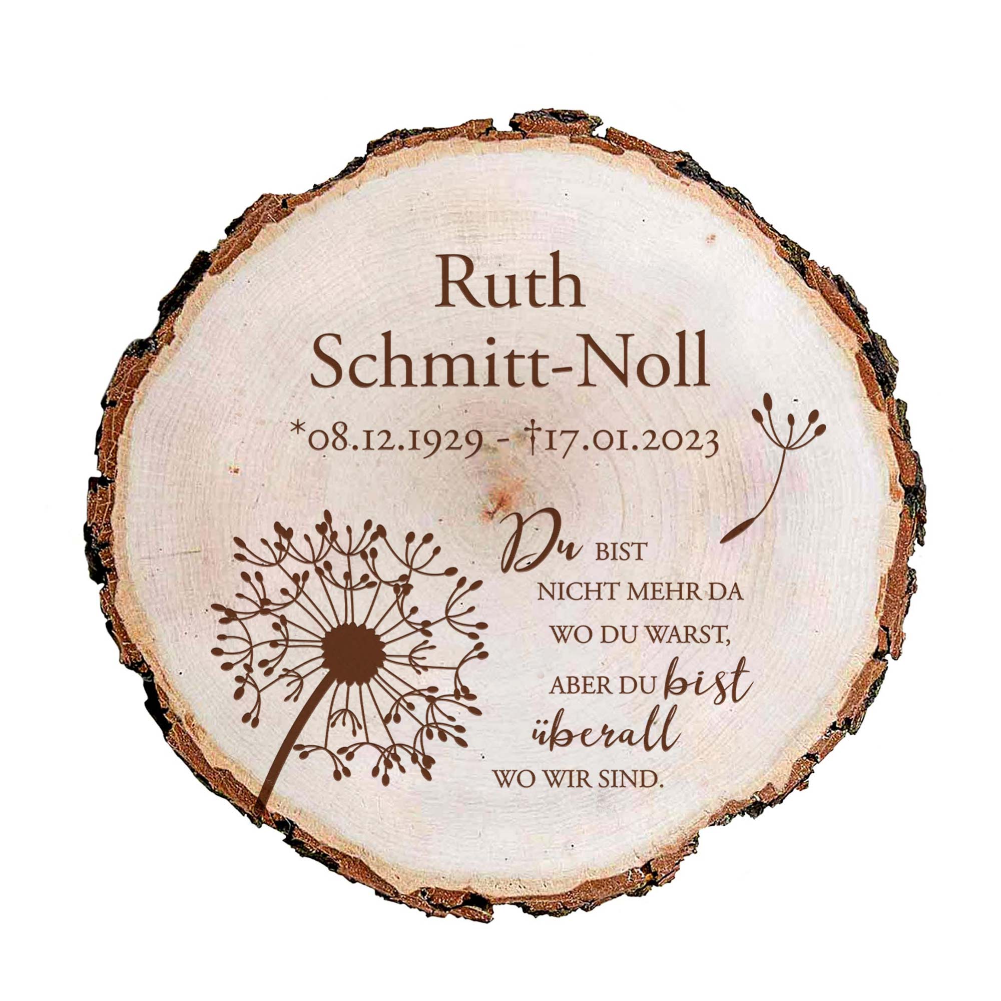 Personalisierte Baumscheibe zur Trauer - Trauerblume