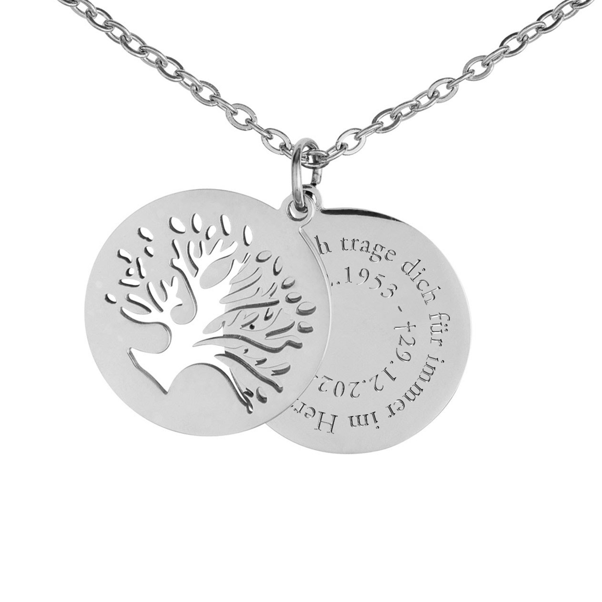 Personalisierte Halskette Silber mit 2 Anhängern - Lebensbaum Personalisierte Halskette Silber mit 2 Anhängern - Lebensbaum