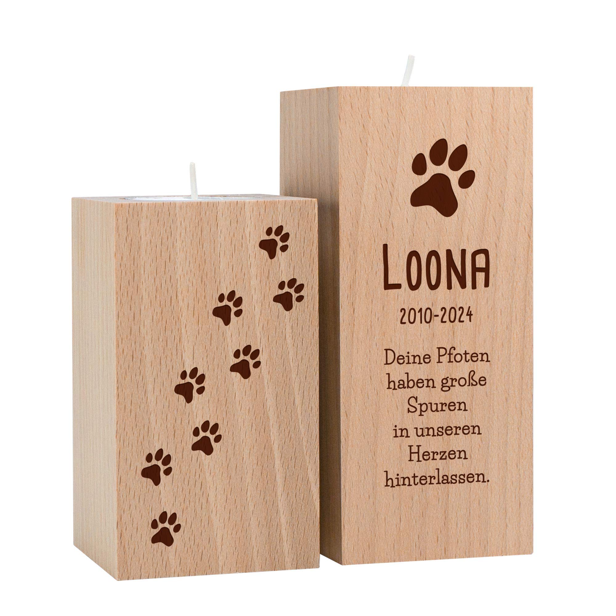 Teelichthalter Set mit Gravur zur Trauer - Hund Teelichthalter Set mit Gravur zur Trauer - Hund
