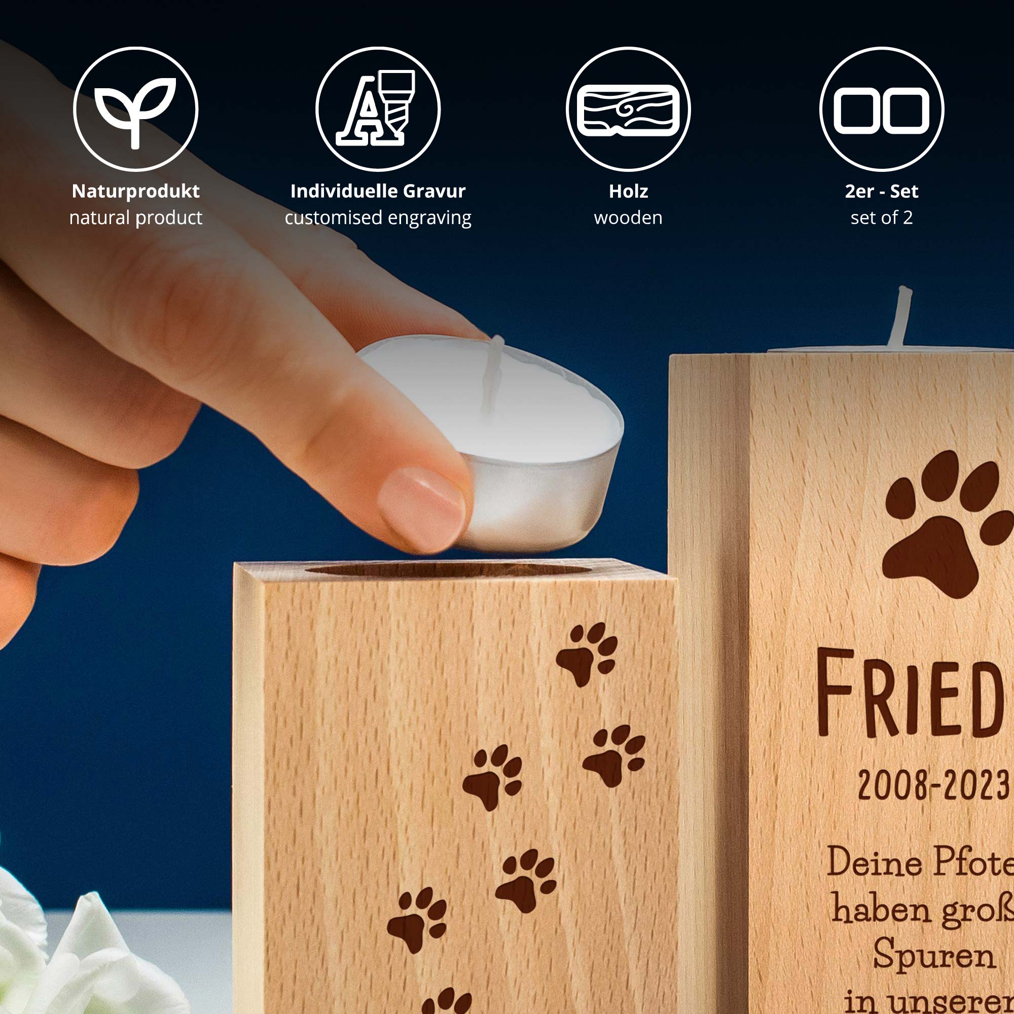 Teelichthalter Set mit Gravur zur Trauer - Hund Teelichthalter Set mit Gravur zur Trauer - Hund