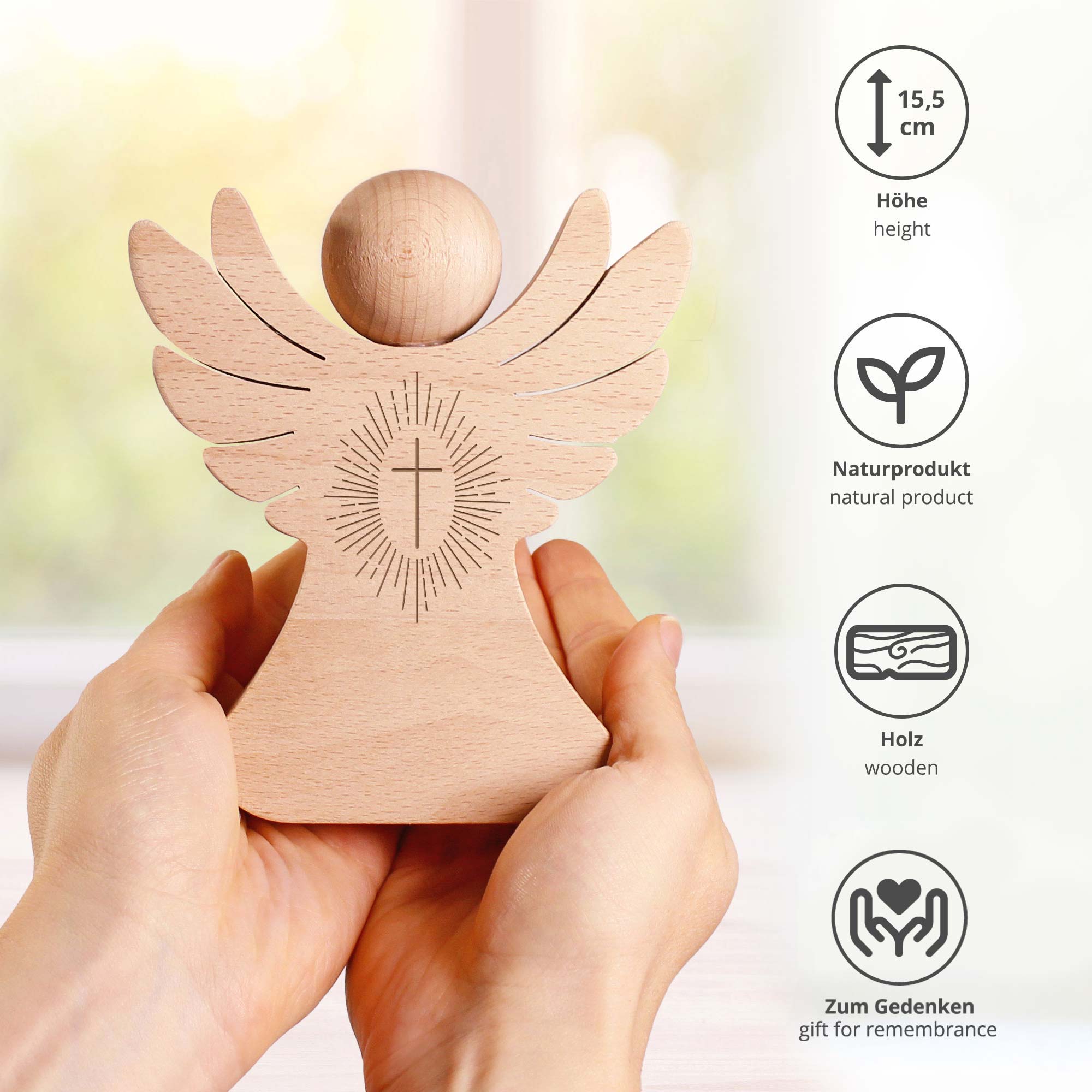 Holzengel mit Gravur - Kreuz Holzengel mit Gravur - Kreuz