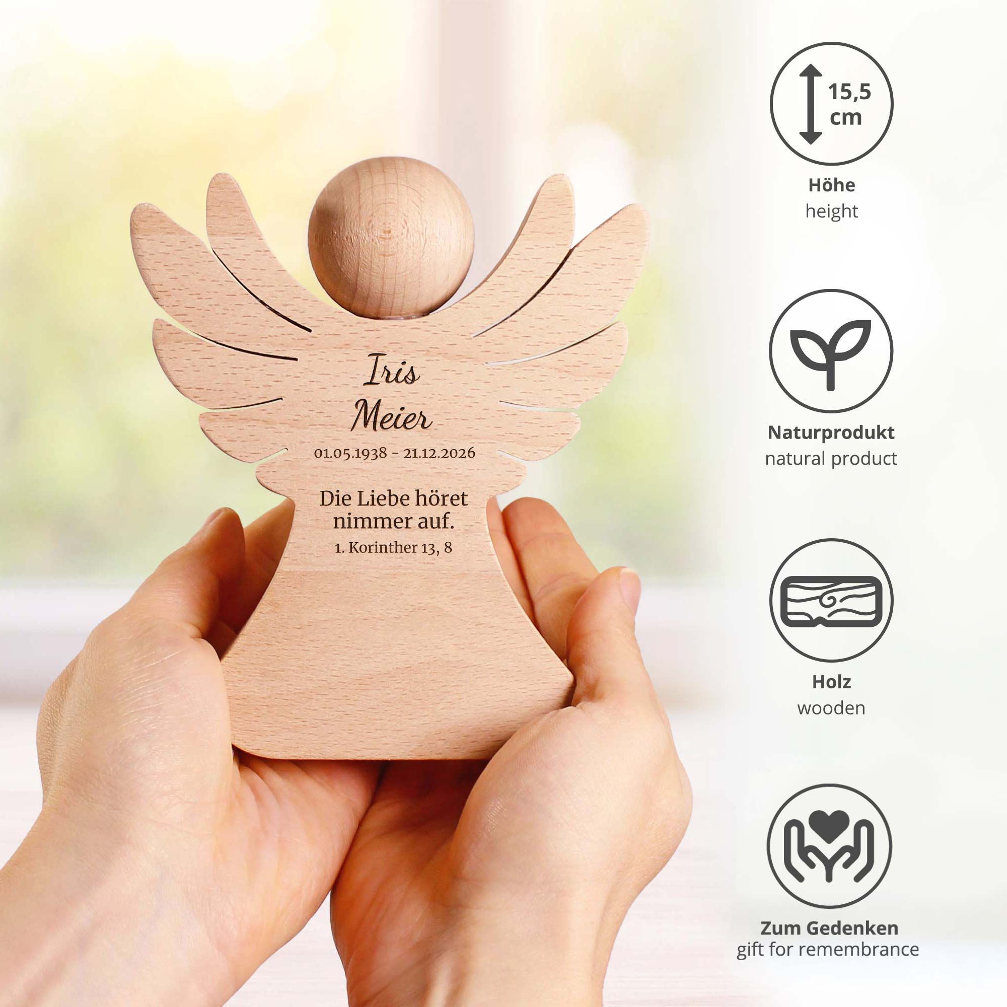 Personalisierter Holzengel - Die Liebe höret nimmer auf Personalisierter Holzengel - Die Liebe höret nimmer auf