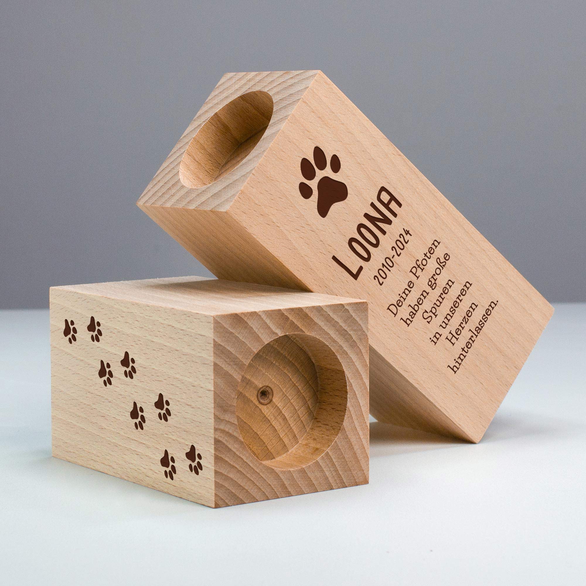 Teelichthalter Set mit Gravur zur Trauer - Hund Teelichthalter Set mit Gravur zur Trauer - Hund