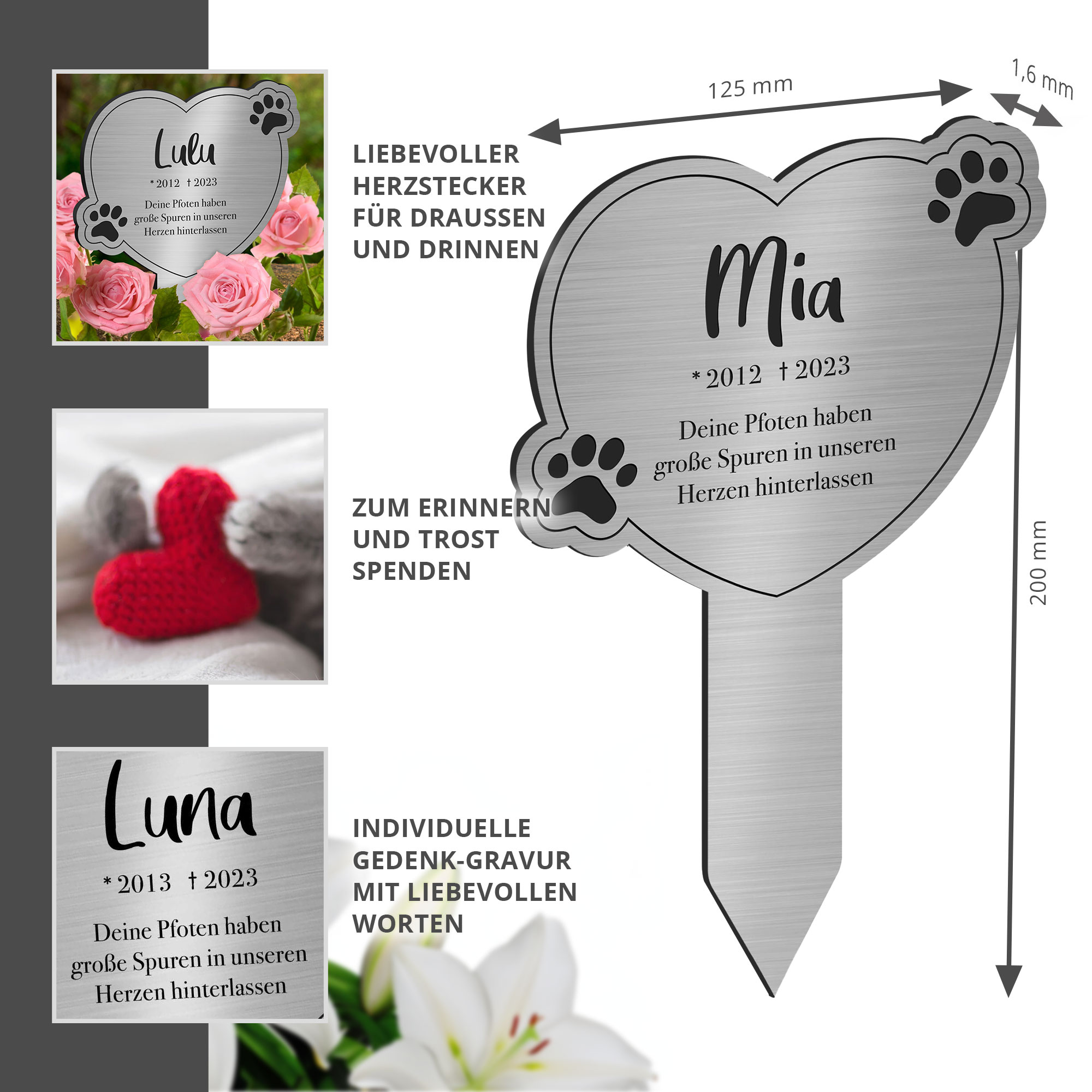 Personalisierte Gedenktafel für Katzen - Silber Personalisierte Gedenktafel für Katzen - Silber