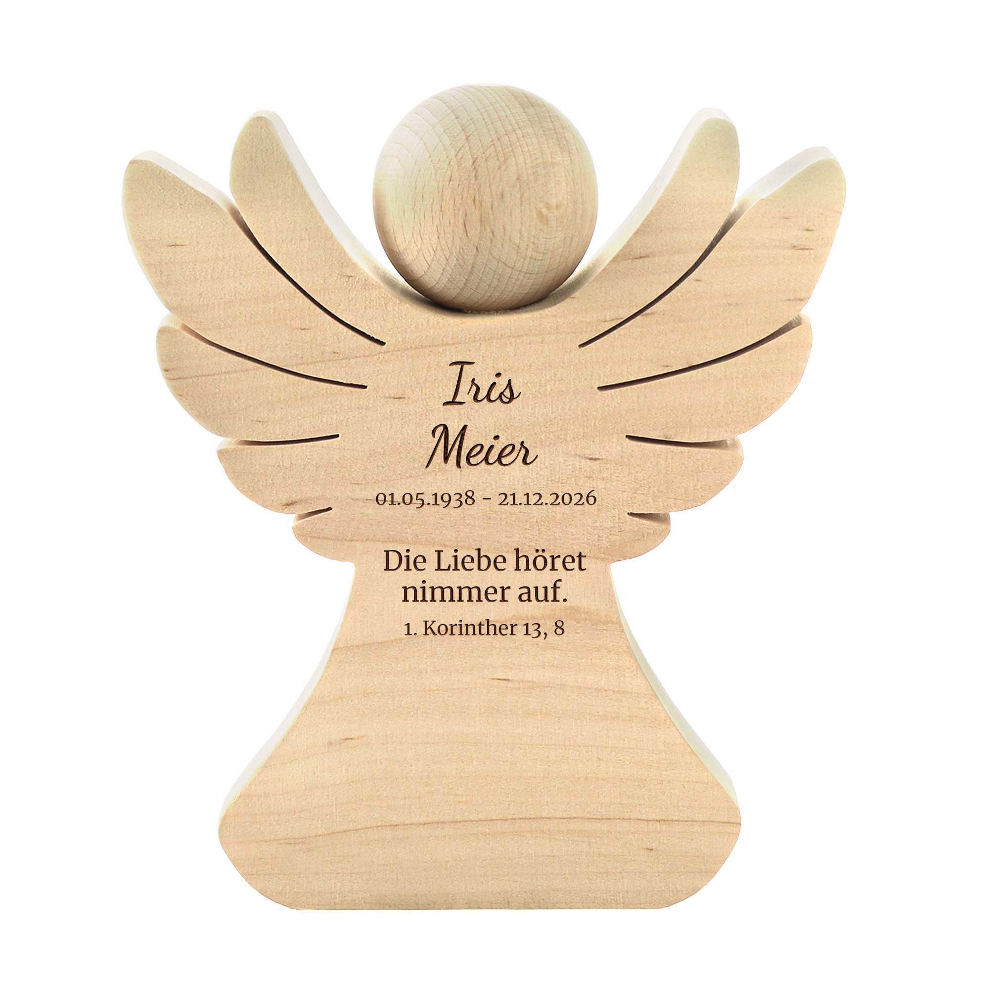 Personalisierter Holzengel - Die Liebe höret nimmer auf Personalisierter Holzengel - Die Liebe höret nimmer auf