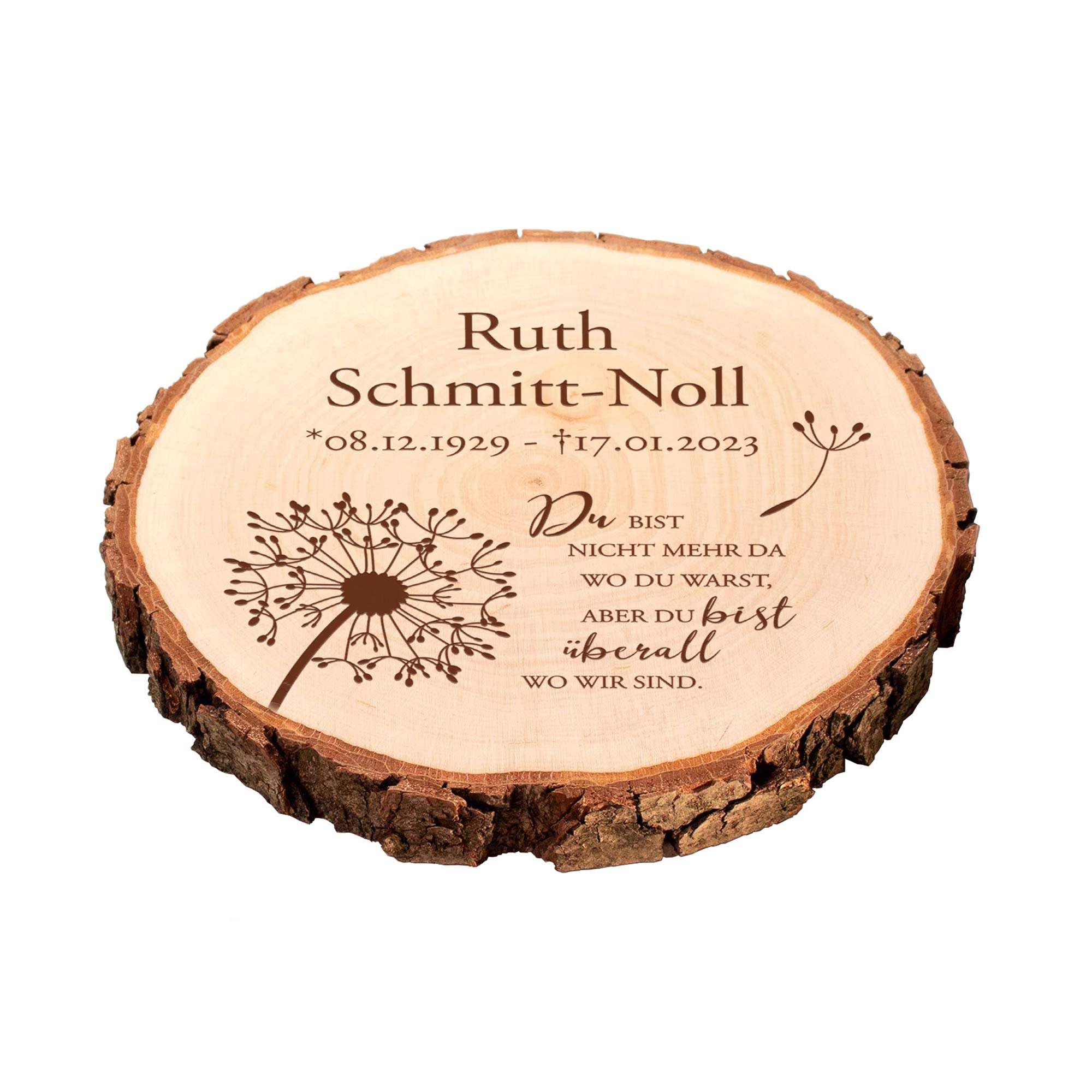 Personalisierte Baumscheibe zur Trauer - Trauerblume Personalisierte Baumscheibe zur Trauer - Trauerblume